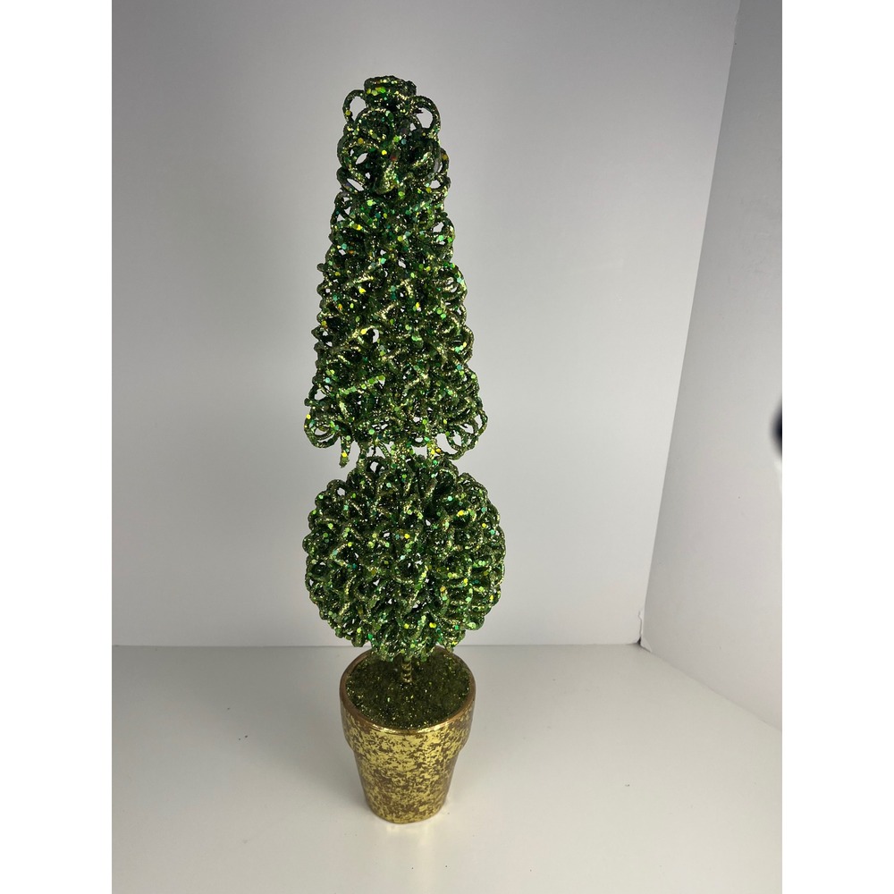 21" Green Gold‎ Glitter Topiary Tree Gold Pot Sparkle Holiday Decor
